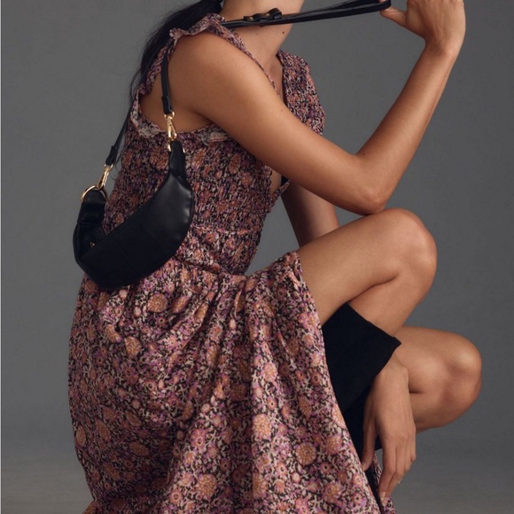 ANTHROPOLOGIE The Peregrine Midi Dress in Purple Pink Printed Smocked S Petite - Picture 11 of 11